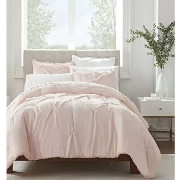 Serta Simply Clean Antimicrobi Pleated  Pink Twin XL Comforter Set T4102864 - Picture 1 of 9